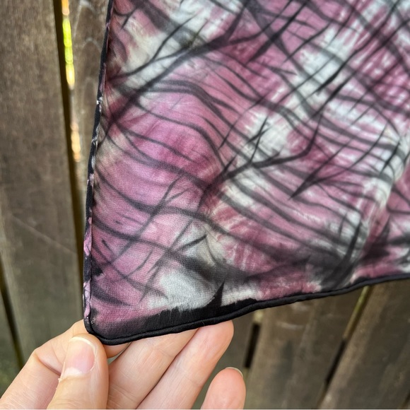 Hand Dyed Scarf In Purple, Black & Silvery Gray Abstract Pattern - Picture 5 of 10